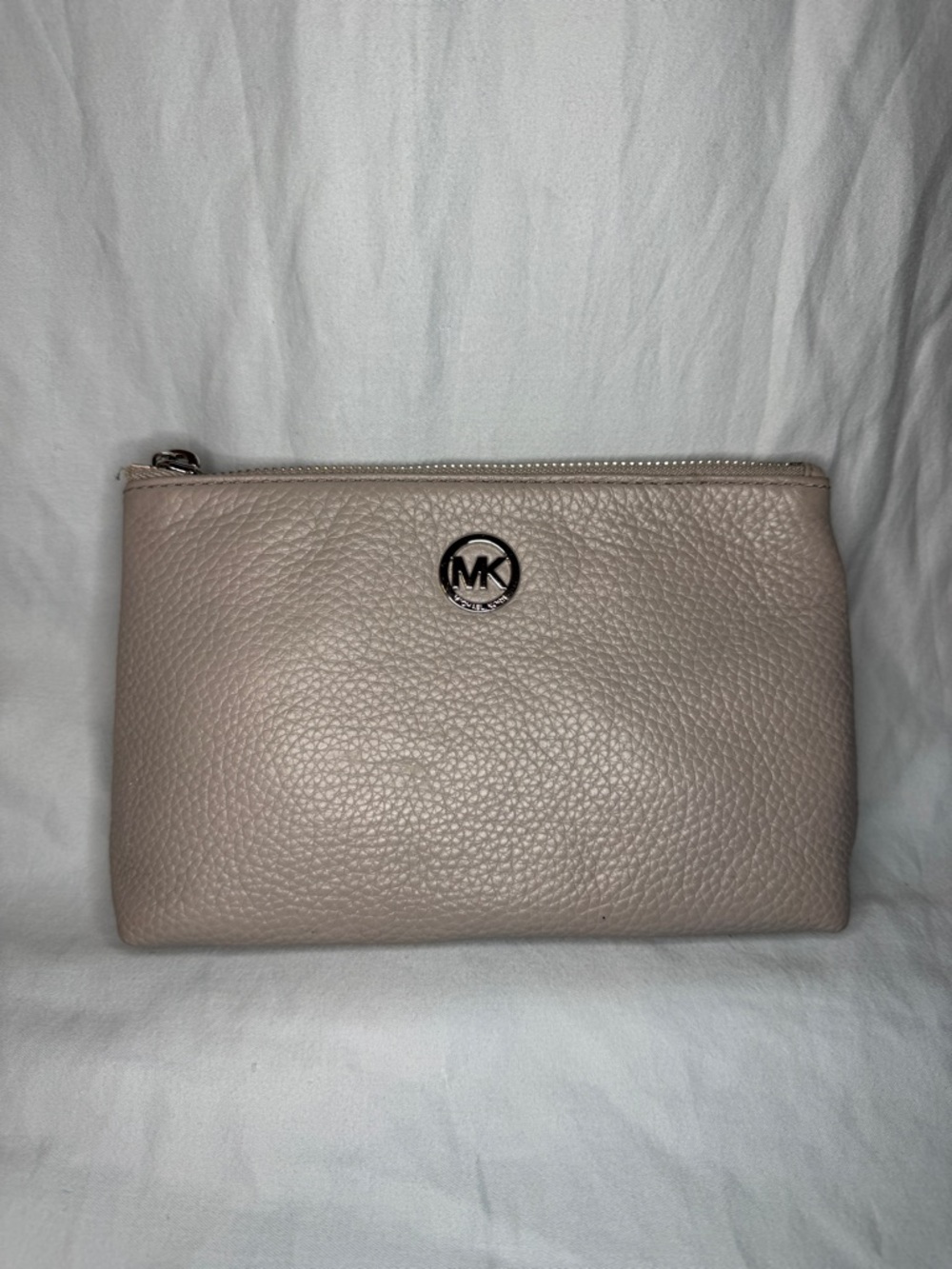 Michael Kors Pebbled Leather Taupe Zip Pouch Clutch Wristlet Large